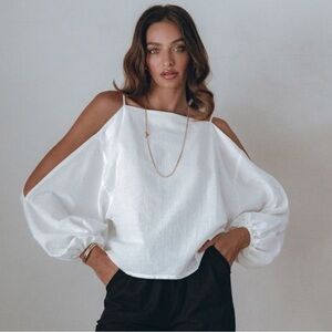 Pampelone Drop Shoulder Linen Top White Size Small